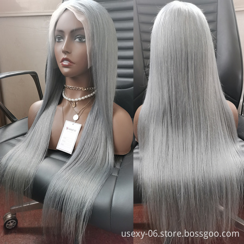Virgin brazilian colored wigs transparent hd lace front grey wigs deep wave gray human hair frontal lace wigs for black women